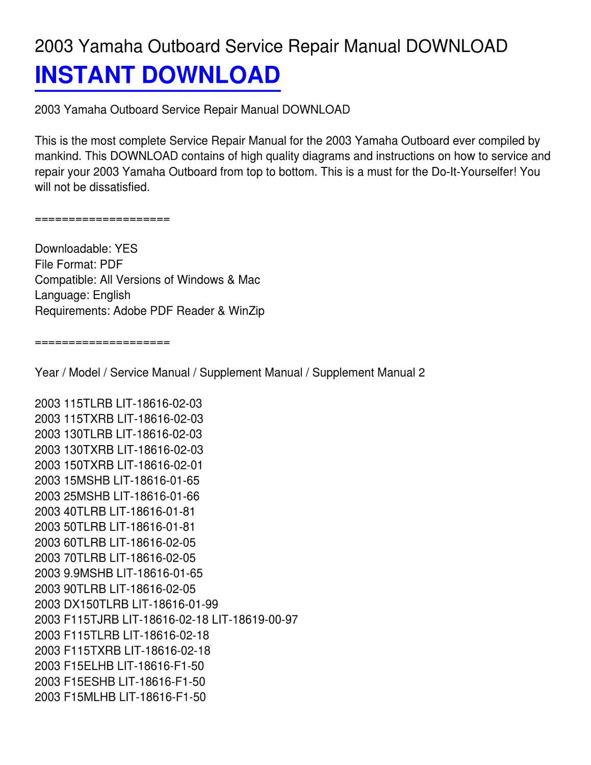 Yamaha F115 Outboard Owners Manual Download